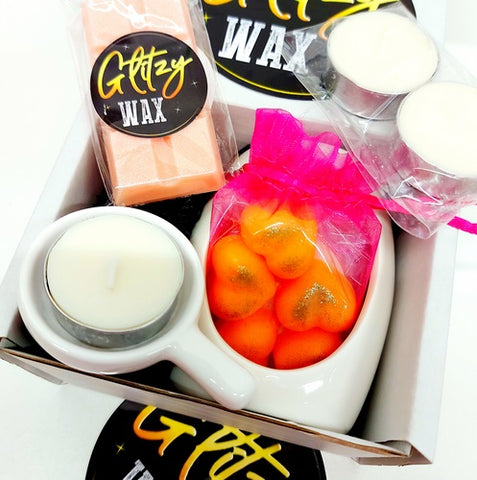 Wax Burner Gift Set with 9 Handmade Soy Wax Melts - 3 x Soy Wax Tea Light Candles