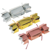 Pack of 3 - Gold, Silver & Rose Gold Christmas Crackers with Ties - Empty Gift Boxes